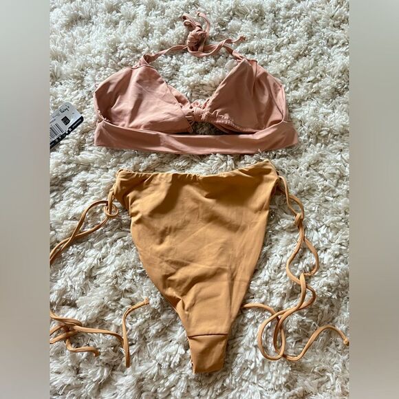Nwt Dippin’ daisy’s blush nude caramel high waist side tie bikini - Picture 2 of 3
